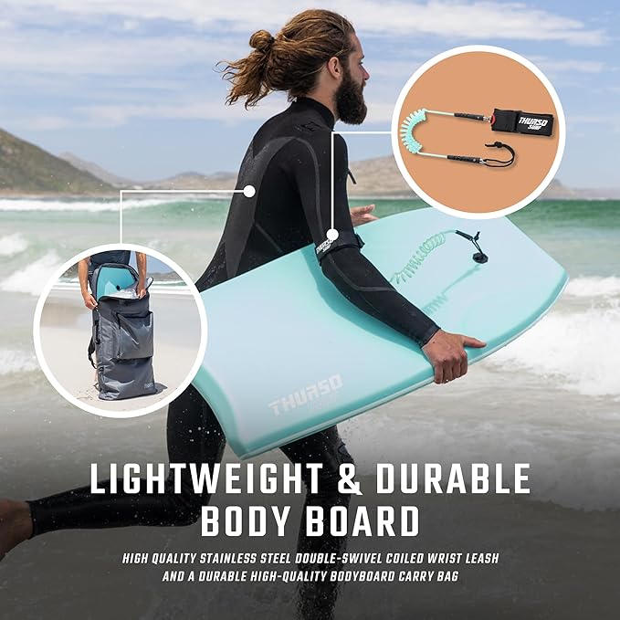 THURSO SURF 42'' Body Boards for Beach Pool Lightweight PE Core IXPE Deck HDPE Bottom FRP Stringers High Performance Body Board with Double Swivel Surf Leash and Bodyboard Bag Lightning-StrideForce Fitness