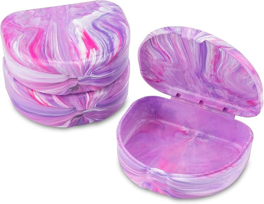 Practicon Marble Retainer Cases, Orthodontic Aligner Case, Mouth Guard Holder (3 Pack) (Pink Purple)