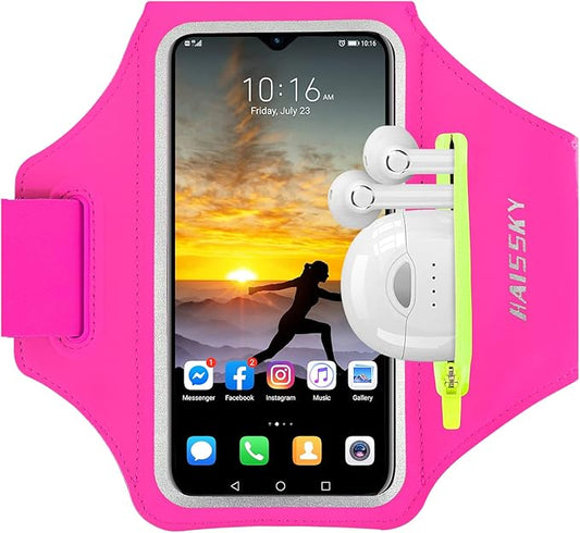 Running Armband with Earphone Bag Cell Phone Armband for iPhone 16 15 Pro 14 Plus 13 11 XR XS, Galaxy S24/S10 Water Resistant Sports Phone Holder Case & Zipper Slot Car Key Holder for 6.7 inch Phone-StrideForce Fitness