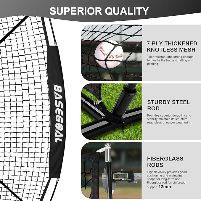 6'×6' Baseball Softball Practice Net,Baseball Backstop,with Batting Tee,Ball Caddy,for Hitting Pitching Batting Catching with Bow Frame,Bonus Strike Zone,Target,Portable and Foldable-StrideForce Fitness