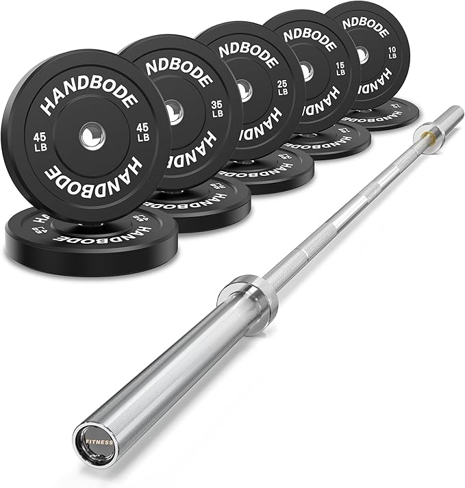 Olympic Bumper Plates Set 2 Inch, 10-55 lbs Rubber Weight Plates with 45 lb (20kg) Black/Silver Barbell, Strength Training & Weight Lifting for Home Gym-StrideForce Fitness