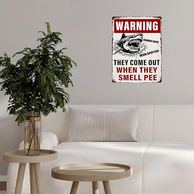 Funny Warning Sharks Have Been Spotted in This Pool They Come Out When They Smell Pee Tin Sign for Swimming Pool Beach Water Park Decor Outdoor 12 * 16inch-StrideForce Fitness