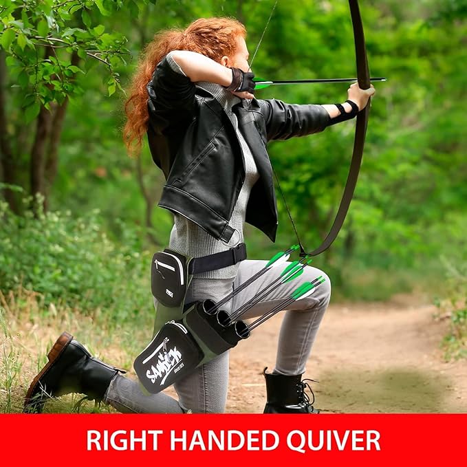 Archery Arrow Quiver - Adjustable Waist Hanged Quiver with 3 Removable Tubes & Pockets for Archery Arrows Case & Equipment - Ideal for Hunting & Target Practice - Right Handed Only-StrideForce Fitness