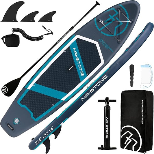 AIR-STONE 10'6” 450 lb Capacity，Inflatable Stand Up Paddle Board with sup Accessories Including Backpack, Repairing Kits, Non-Slip Deck, Leash, 3 Fins, Paddle and Hand Pump-StrideForce Fitness