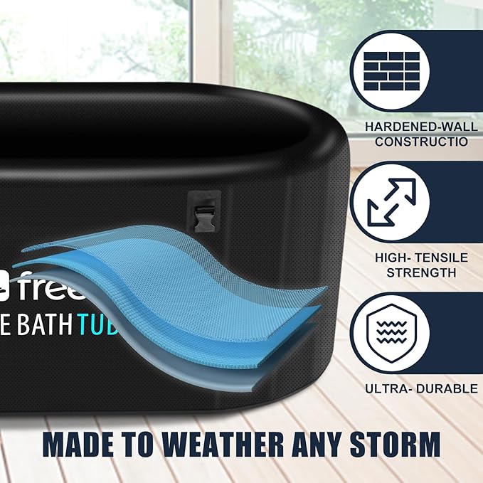 Freein Ice Bath Tub For Athletes Water Chiller Compatible Cold Plunge Outdoor, Portable, Foldable Cold Plunge Tub for Adults 52"x28"x24" Inflatable Recovery PRO-StrideForce Fitness