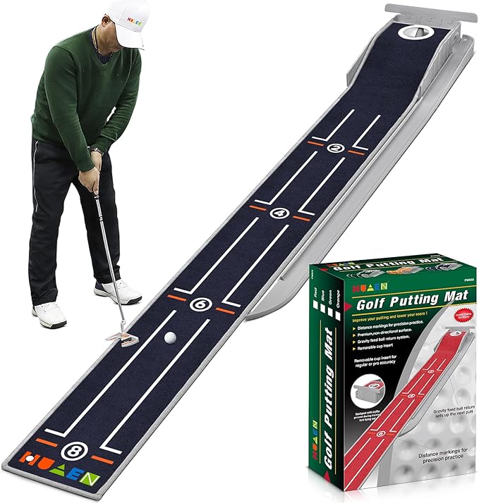 Mini Golf Putting Mat - Indoor/Outdoor with Ball Return Alignment Guide & Durable Velvet Crystal Mat Golf Accessories for Men Enjoy Speedy Wrinkle-Resistant Putting Fun-StrideForce Fitness