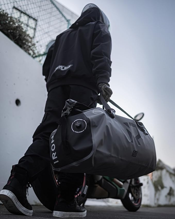 BORLENI Waterproof Motorcycle Dry Duffel Bag Luggage Tail Bag with Large Storage Space,Roll Top Closure, Shoulder Straps, Inner Pocket and Mesh Pocket for Motorcycling Travel Camping (Grey,70L)-StrideForce Fitness