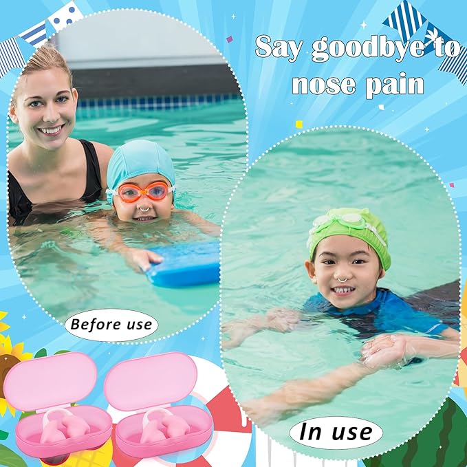 Soulchen 2 Pcs Swimming Nose Plugs Silicone Waterproof Painless Swim Nose Clip with Storage Box for Adults Kids Men Women Beginners-StrideForce Fitness