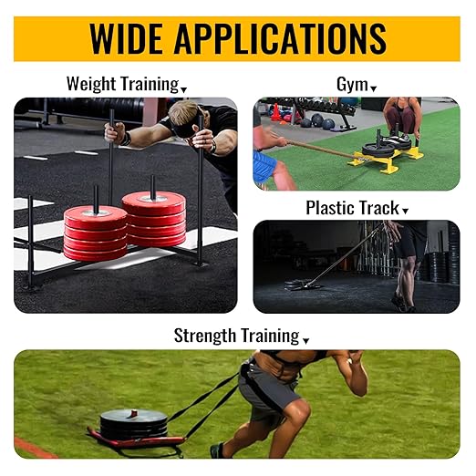Weighted Training Pull Sled Fit for 1-2 Inch Plates, Sled Workout Equipment, Sport Power Sled for Athletic Exercise and Speed Improvement,300LB-StrideForce Fitness