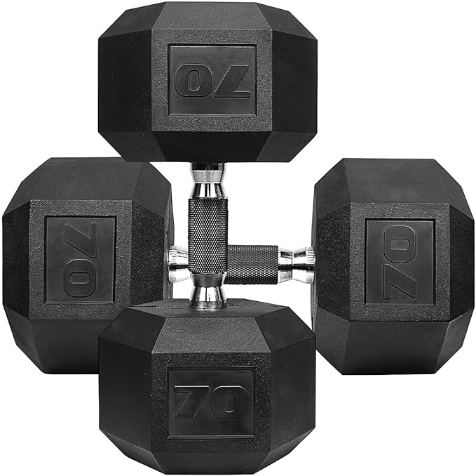 WF Athletic Supply Rubber Encased Hex Dumbbells with Rubber Grip Contoured Handle for Muscle Toning, Strength Building & Full Body Workout-StrideForce Fitness