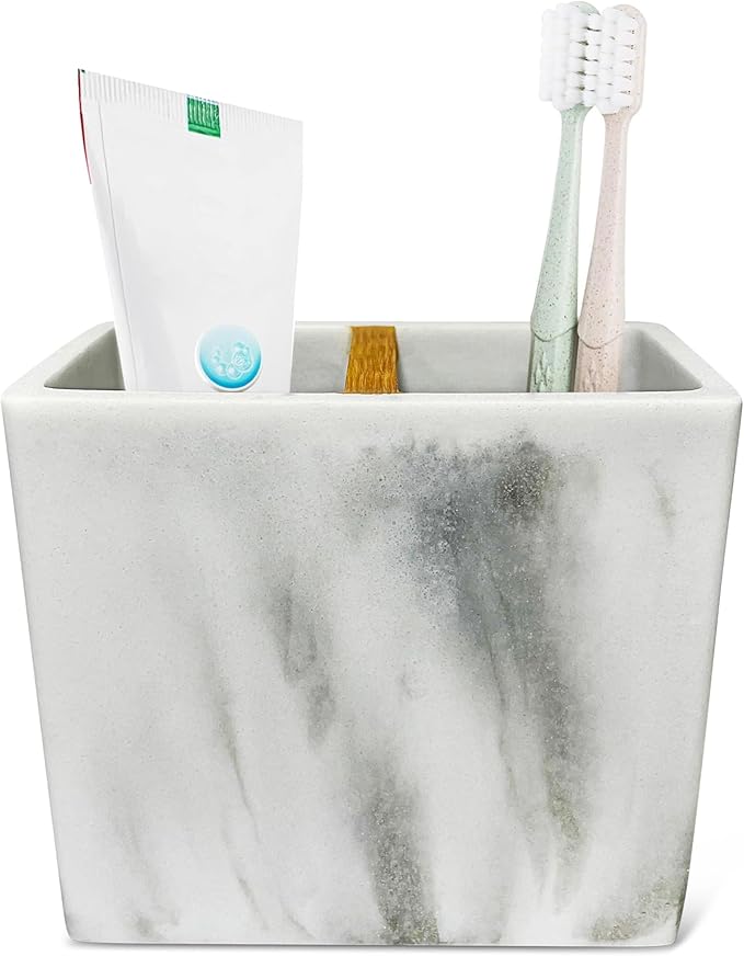 Santorini Resin Toothbrush Holder - Bathroom Accessories for Countertop Sink Organizer - Cute Stand for Kids Toothbrushes