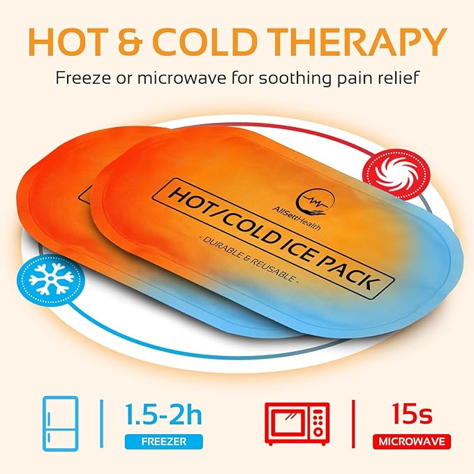 AllSett Health Reusable Hot and Cold Gel Ice Packs for Injuries | Cold Compress, Ice Pack, Gel Ice Packs, Cold Pack, ice Pack, Cold Packs for Injuries, 10.5 in Long x 5 in Wide, | 4 Pack Orange-StrideForce Fitness