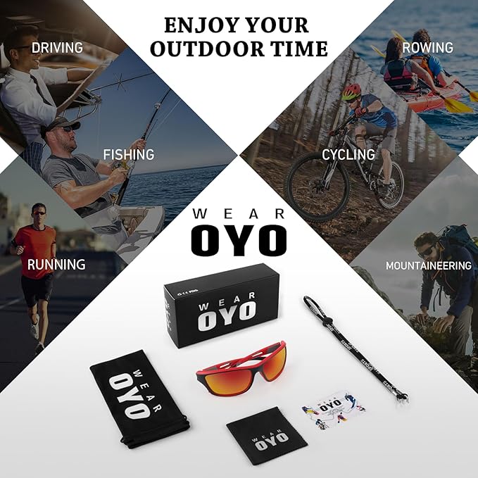 Polarized Sports Sunglasses for Men Women,Fishing Driving Rectangular Goggles UV400 Protection-StrideForce Fitness