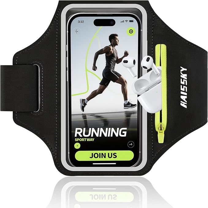 Running Armband with Earphone Bag for iPhone 16/15/14 Max/Pro/Plus & Galaxy S20/S10, Touchscreen Compatible, Phone Holder for Running with Card Slot & Key Pockets, Fit Up to 6.9 Phone-StrideForce Fitness