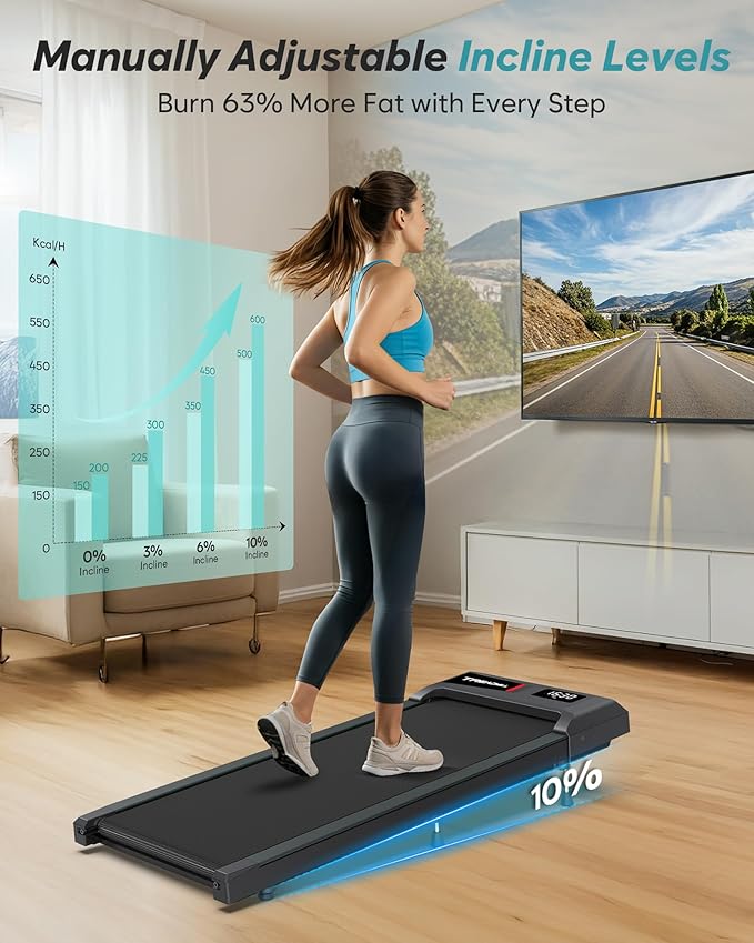 WELLFIT Auto Incline Folding Treadmill - 10% Incline Desk Walking Pad Treadmill with Handlebar, 400 lbs Heavy-Duty Capacity, Space-Saving Quiet Under-Desk Design for Home Office, Seniors & Fitness-StrideForce Fitness