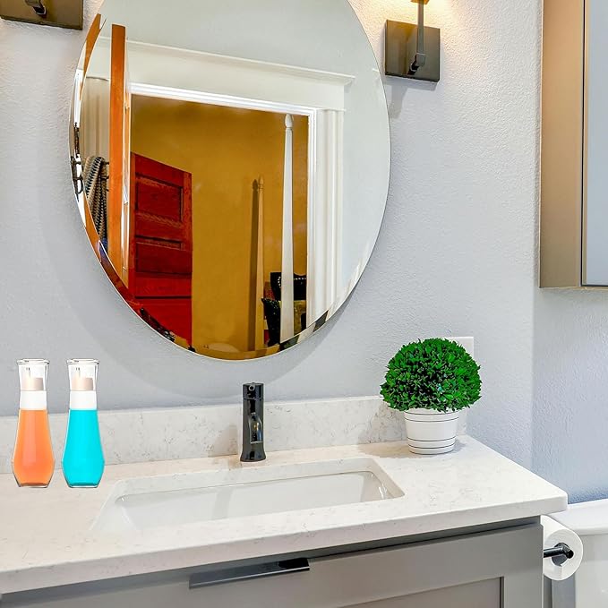 4 Pack Mouthwash Dispenser - 8.8 oz Glass Mouth Wash Container Small Refillable Mouthwash Bottle with Lid Cup for Bathroom Countertop