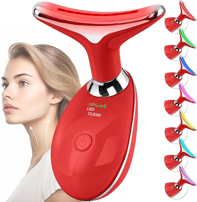 Facial Massager Red-Light-Therapy-for-Face and Neck, Face 𝖲 culpting Wand with 7 Color (Bright Red)-StrideForce Fitness