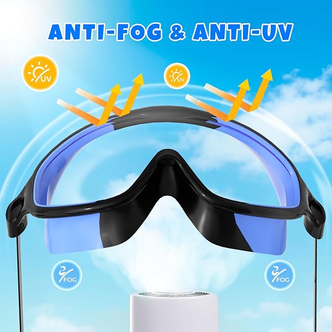 Swim Goggles for Kids 3-15 with Earplugs Large Frame Anti-Fog/UV Swimming Goggles for Boys Girls Toddler 2PCS-StrideForce Fitness