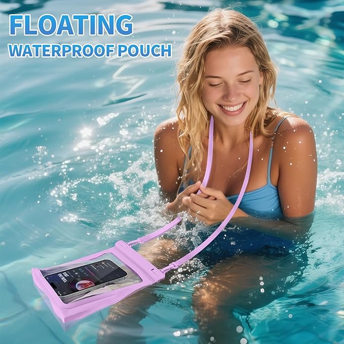 Large Floating Waterproof Phone Pouch, Cell Phone Dry Bag for iPhone 16 15 14 13 Pro Max Galaxy Google All Phones, IPX8 Waterproof Bag for Beach Vacation Purple-StrideForce Fitness