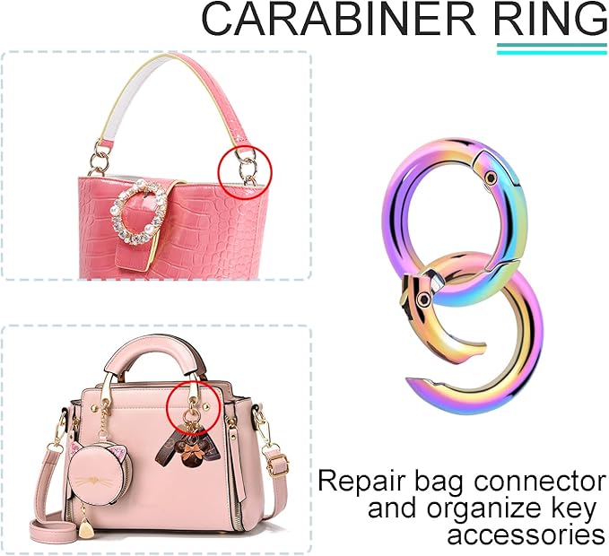 10Pack 3/4 Inch Round Carabiner, Metal Keychain Rings Spring O Ring for Purse Shoulder Bag Chain Ring Clip Replacement Paracord Keychain Lanyard Leather DIY Crafts (Rainbow)-StrideForce Fitness