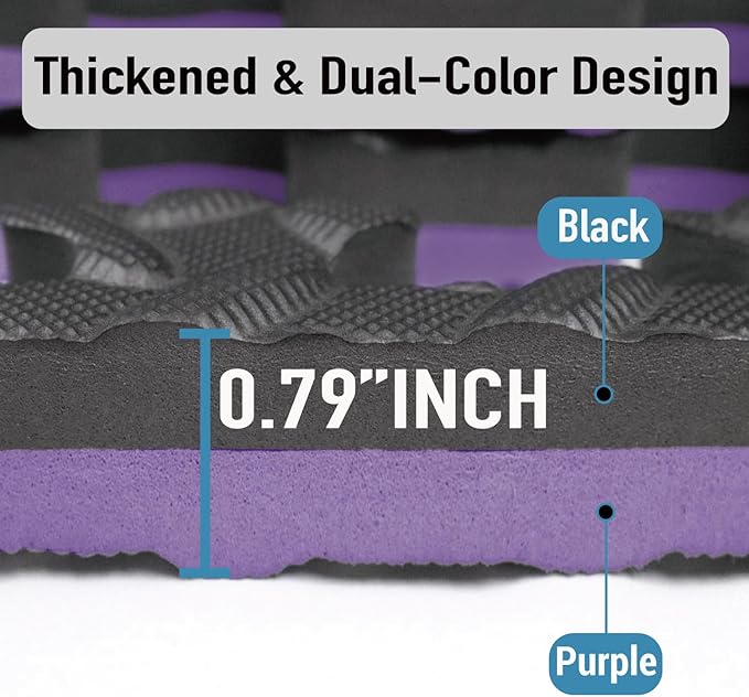AIRHOP Upgraded 0.79" Extra Thick 48 Sq Ft High-Density Eva Foam Exercise Gym Mats, 12 Pcs Large Interlocking Puzzle Floor Tiles (24"x24") for Home Gym, Black&Purple-StrideForce Fitness