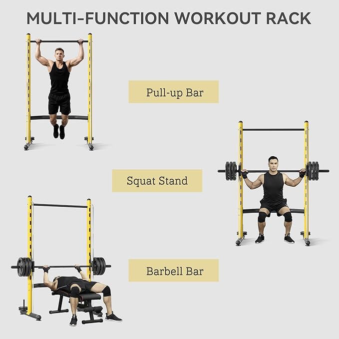 Soozier Squat Rack with Pull-Up Bar, Adjustable Power Rack with Barbell Bar, Multi-Functional Bench Press Rack for Home Gym Strength Training-StrideForce Fitness
