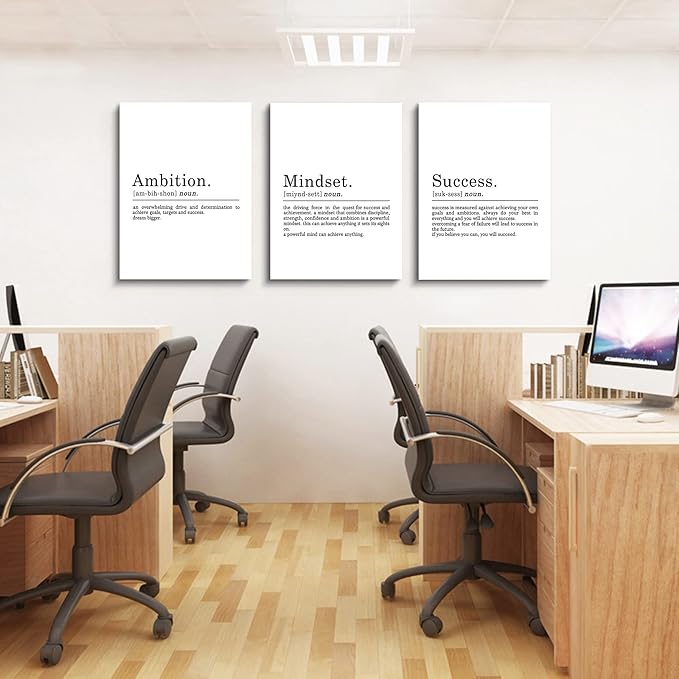 EPHANY ART - Inspirational Canvas Prints - Mindset Quotes, Motivational Wall Art Success Framed Entrepreneur Poster - Positive Quotes Wall Poster for Home Office Workplace (L-3pcs, 24x36inchx3pcs)-StrideForce Fitness