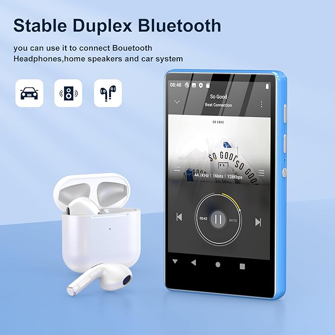 80GB MP3 Player with Bluetooth and WiFi,4-inch Touch Screen MP3 Player with Bluetooth, Spotify, Amazon Music, Audible, Spotify Kids, Pandora, M503Pro Andriod MP4 & MP3 Music Player up to 1TB Blue-StrideForce Fitness
