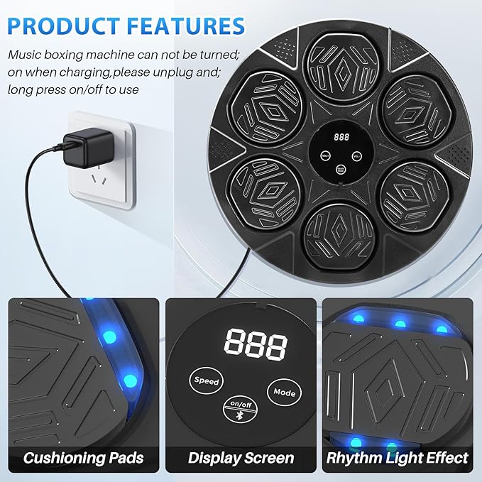 Music Boxing Machine, Bluetooth Music Punching Machine with Gloves, Electronic LED Boxing Training Equipment Wall Mounted, 9 Modes & 9 Speeds, Boxing Target for Home, Office, Gym-StrideForce Fitness