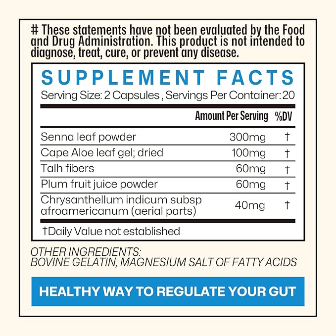 Gut Cleanse Detox for Women, Colon Cleanse & Gentle Herbal Supplements for Men, Powered with Senna Leaves, Plum, Chrysanthemum, Acacia Gum & Aloe Vera–40 Capsules (A01)-StrideForce Fitness