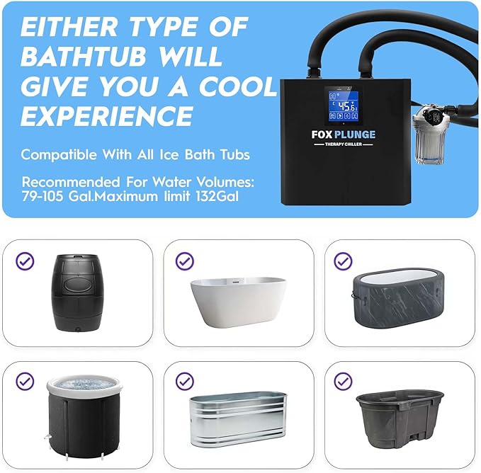 FOXPLUNGE Cold Plunge Chiller 1/2HP - 132 Gallons Water Chiller for Ice Bath Tubs with 2 Water Pumps, Filter & Hose, Remote Control, Quiet Cooling System for Home Muscle Recovery Use-StrideForce Fitness