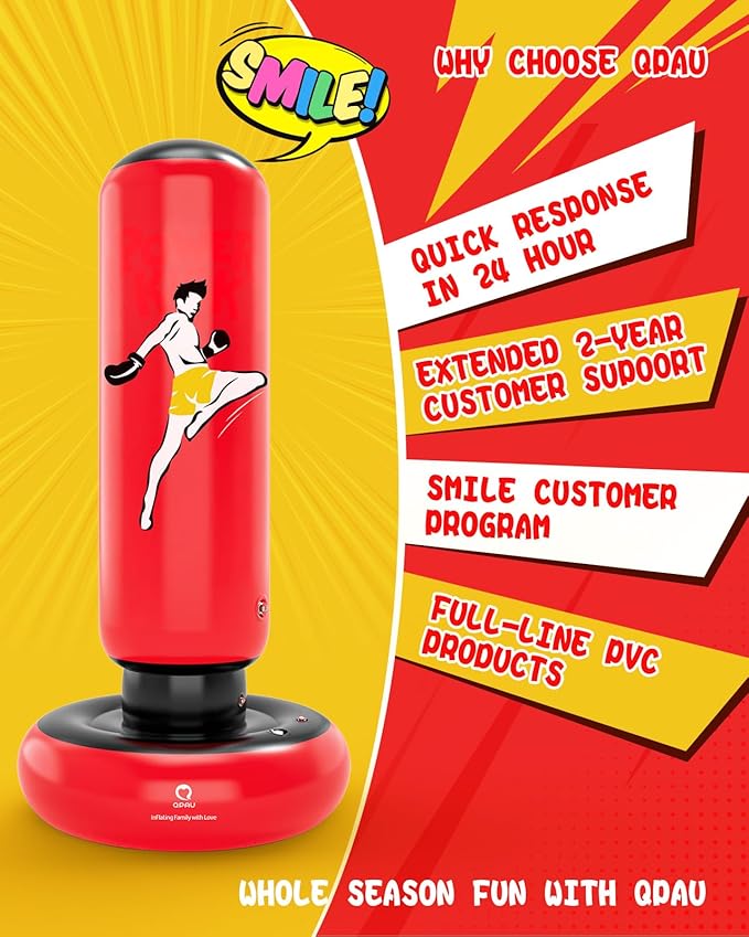 QPAU Kids Punching Bag Toy with Boxing Gloves, 66 Inch Larger Stable Kids Inflatable Boxing Bag Set, Gifts for Boys & Girls Age 6-12, for Practicing Karate, Taekwondo, MMA-StrideForce Fitness