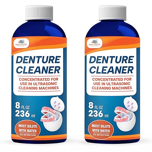 Ultrasonic Denture Cleaner - Denture Cleaner for All Types of Dentures - Denture Cleaning Solution Removes Stains, Plaque, Grime, and Build-up (16 Ounces)