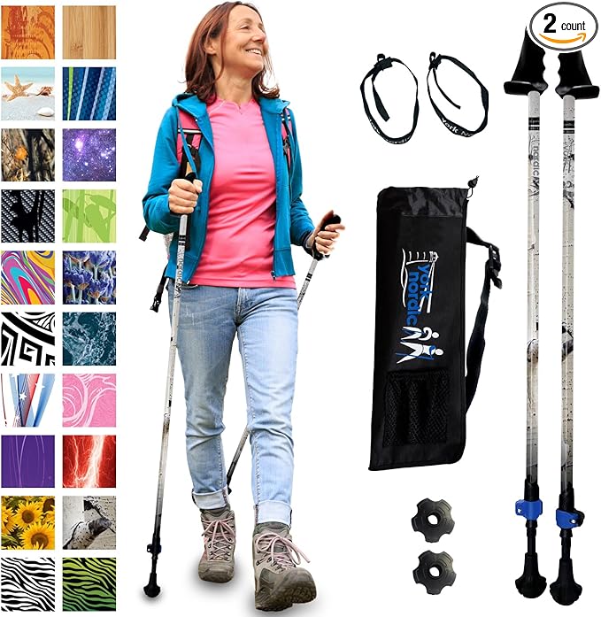 York Nordic Motivator Walking Poles for Balance and Rehab - Patented Stability Grips - Lightweight, Adjustable, and Collapsible - 2 Pieces Adjustable w/flip Locks - Heights 4'6" up to 6'2" - 230 lbs-StrideForce Fitness
