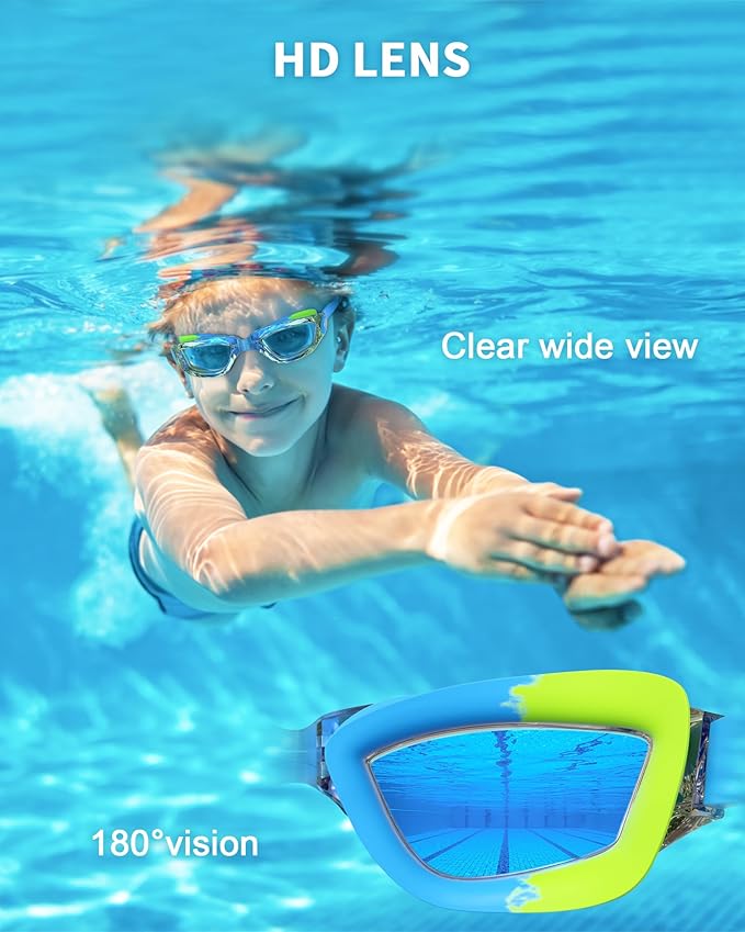 Kids Swim Goggles, Swimming Goggles for Kids with Nose Clip, Earplugs, Nose Bridge for Age 3-15-StrideForce Fitness