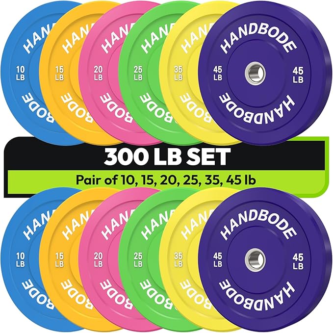 Colored Bumper Weight Plates Olympic Weight Plate Set 2-Inch, 10/15/20/25/35/45/55 lb Barbell Weight Plates Set for Home Gym, Rubber Strength Training Weights Plates for Weight Lifting-StrideForce Fitness