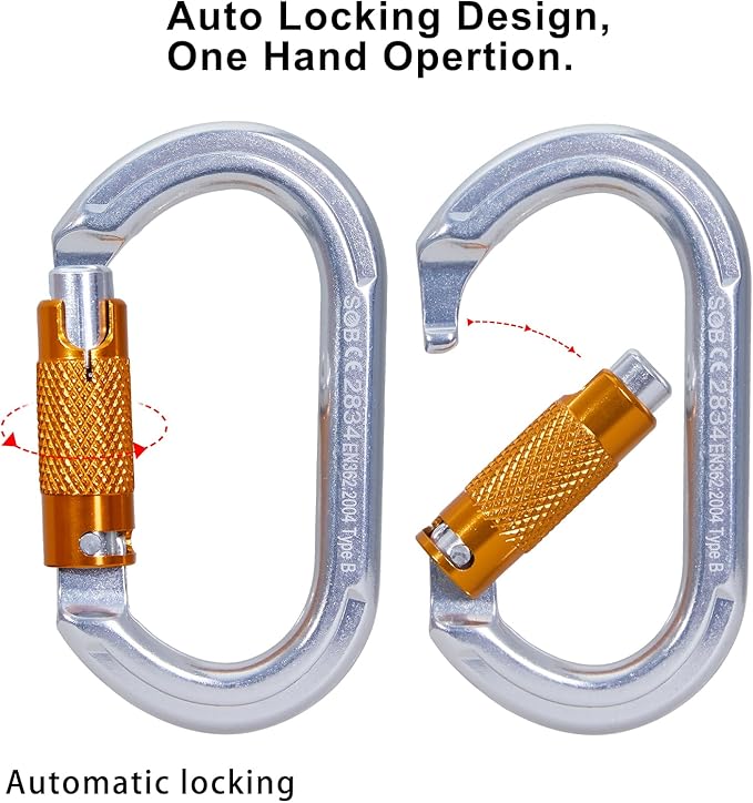 SOB Auto Locking Climbing Carabiner Clips,Heavy Duty Asymmetrical Carabiner Connector Used for Rappelling Gear Rescue Outdoor Projects Dog Leash-StrideForce Fitness