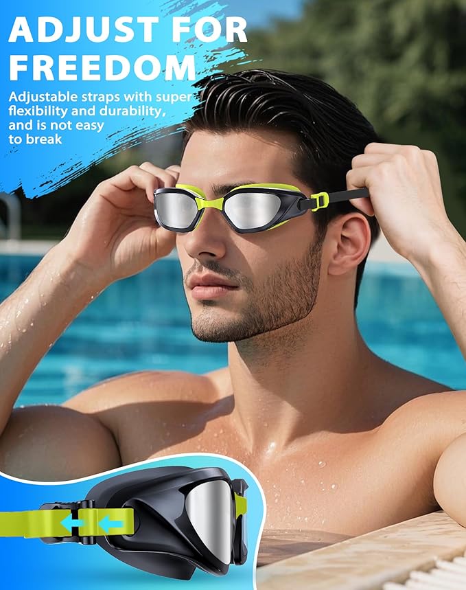 Swim Goggles, Unisex Adult Swimming Goggles Anti Fog Anti UV No Leakage Wide View for Men Women Youth-StrideForce Fitness