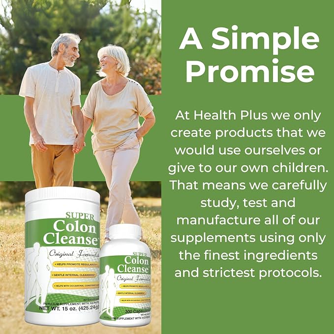 Health Plus Super Colon Cleanse Original Formula (1990-2025), 15 oz Powder, 42 Servings, with Psyllium Husk and Senna Leaf for Constipation Relief and Digestive Support-StrideForce Fitness
