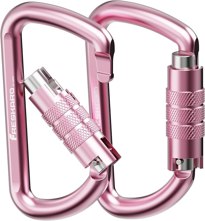 FresKaro 3inch 12kN-2698lbs Auto Locking Carabiner Clips, Solid D Shape, Heavy Duty 7075 Aluminum, Lightweight 1.09oz, Rust Proof, for Hammock, Hiking, Dog Leash, Keychain etc., Multi-Colors-StrideForce Fitness