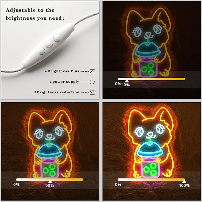 Corgi Neon Sign Bubble Tea Neon Light for Wall Decor Colorful Neon Sign Dog Neon Signs for Bedroom Dessert Coffe Shop Store Business Wall Decoration-StrideForce Fitness