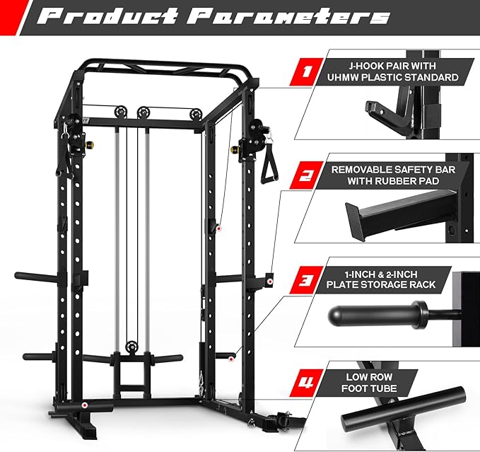 RitFit Multi-Function Squat Rack Power Cage PPC03 with Cable Crossover System, 1000LBS Capacity Power Rack and Packages with Optional Weight Bench, Barbell Weight Set, for Garage Workout & Home Gym-StrideForce Fitness