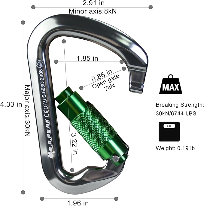 SEPEAK UIAA 30kN Climbing Carabiner Clips, Professional Heavy Duty Twist Locking Carabiners for Climbing,Mountaineering, Rappelling, Camping, Hiking, Swings, Large D Ring Hooks-StrideForce Fitness