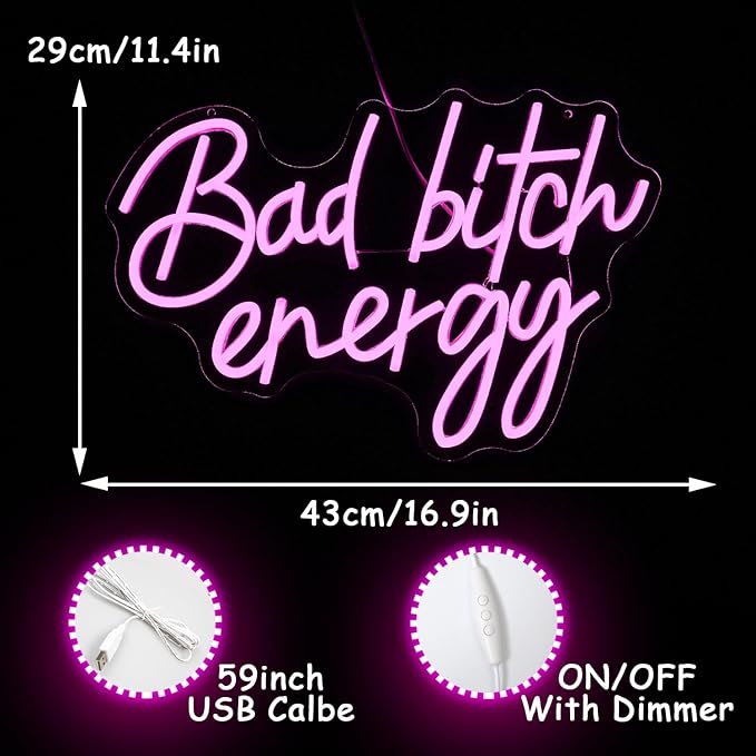 Bad Bitch Energy Neon Sign Pink Neon Light Letter LED Neon Signs for Wall Decor Lady Led Neon Lights for Bedroom Bar Dormitory Store Decortion-StrideForce Fitness