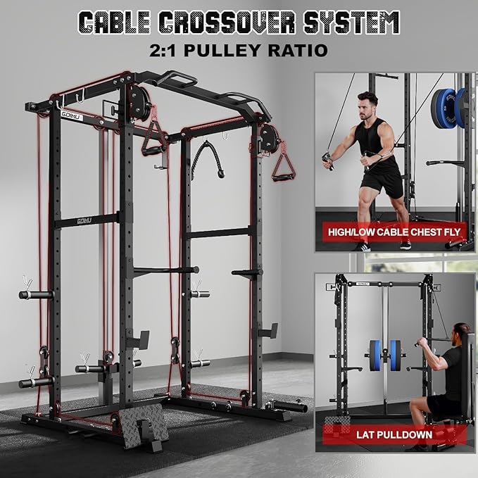 R1-V4 Power Cage Rack, 2000LB Squat Rack with Cable Crossover System, Multi-Function Weight Cage, Home Gym Workout Machine with More Training Attachments-StrideForce Fitness