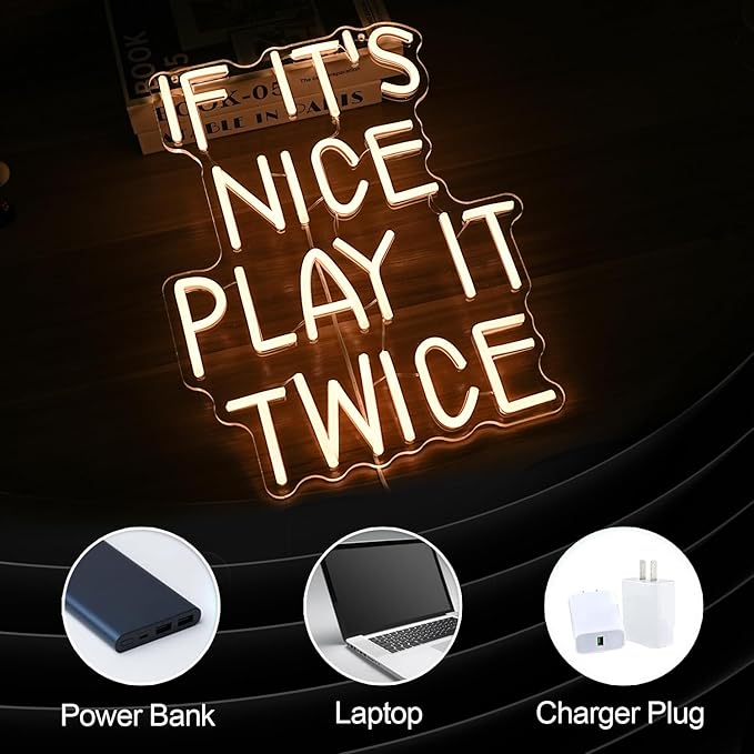 If It’s Nice Play It Twice Neon Sign Warm White Nice LED Light Up Sign for Wall Decor Dimmable USB Powered Letters Neon Light for Game Room Living Room Bar Decor-StrideForce Fitness