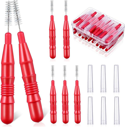 ARTIBETTER 50pcs Interdental Brushes for Braces Floss Brushes for Teeth Toothpick Oral Flossing Head Teeth Cleaning Tool 3mm Red