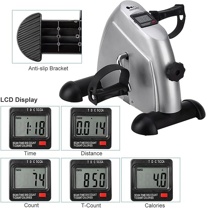 Mini Exercise Bike, himaly Under Desk Bike Pedal Exerciser Portable Foot Cycle Arm & Leg Peddler Machine with LCD Screen Displays-StrideForce Fitness