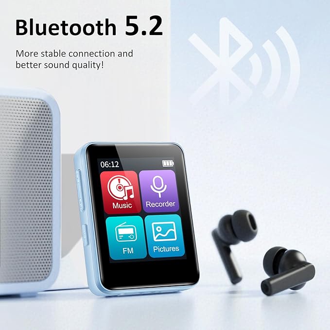 32GB MP3 Player for Kids, 1.8 inch Portable Small Music Bluetooth MP3 Player with Speaker, FM Radio, Voice Recorder, Alarm Clock, Stopwatch, Up to 512GB(Blue)-StrideForce Fitness