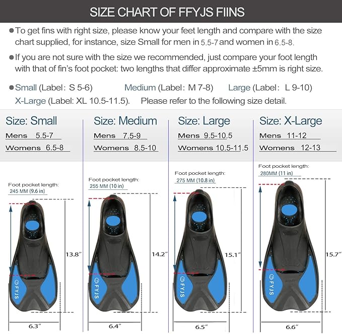 FYJS Short Swim Fins with Comfortable Full Foot Pocket Travel-Size for Snorkeling and Scuba Diving-StrideForce Fitness